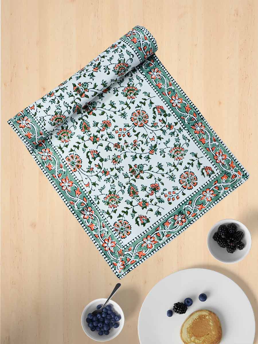 Green Handblock Print Cotton Table Runners