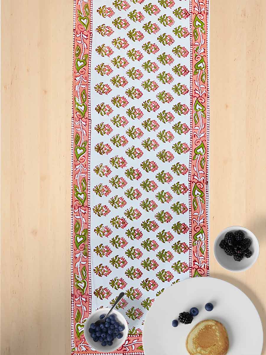Orange Handblock Print Cotton Table Runners