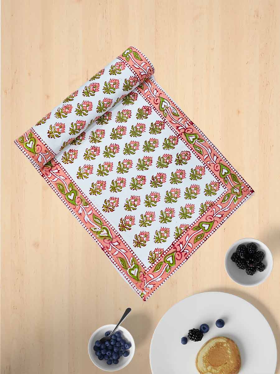Orange Handblock Print Cotton Table Runners