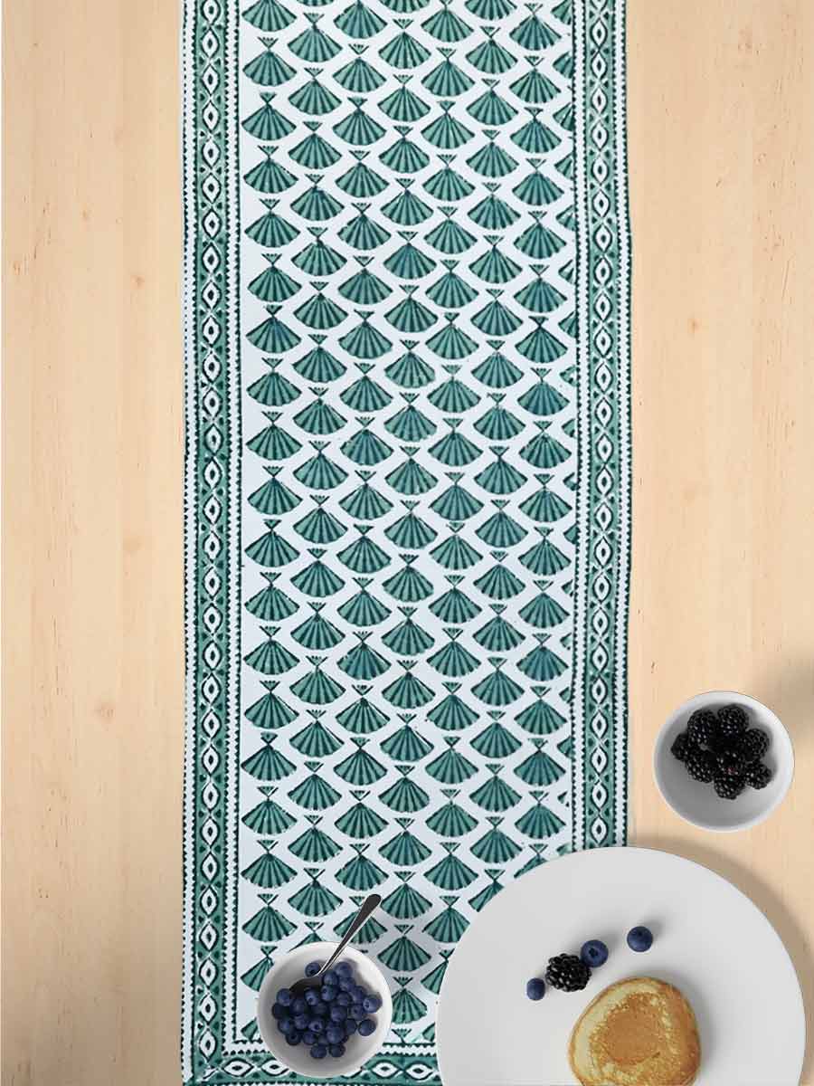 Green Handblock Print Cotton Table Runners
