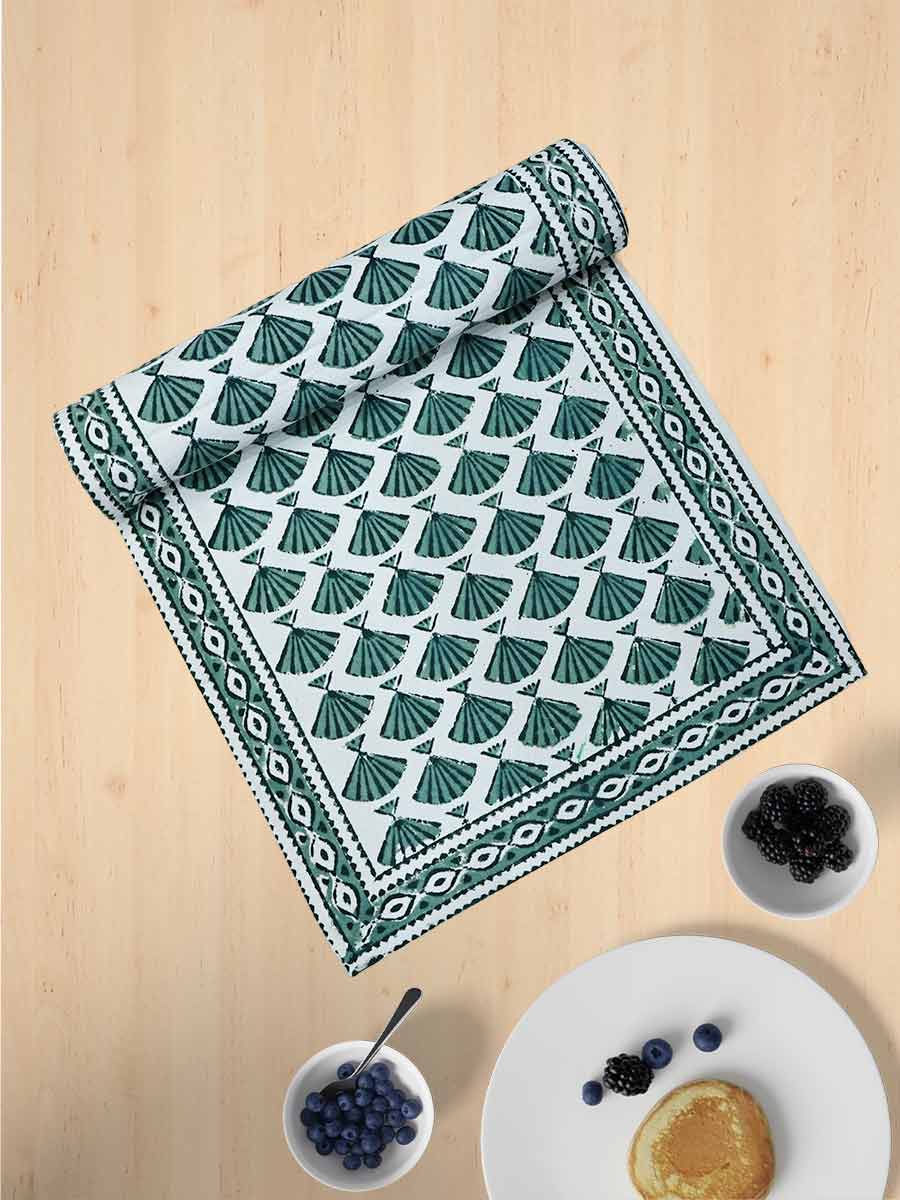 Green Handblock Print Cotton Table Runners