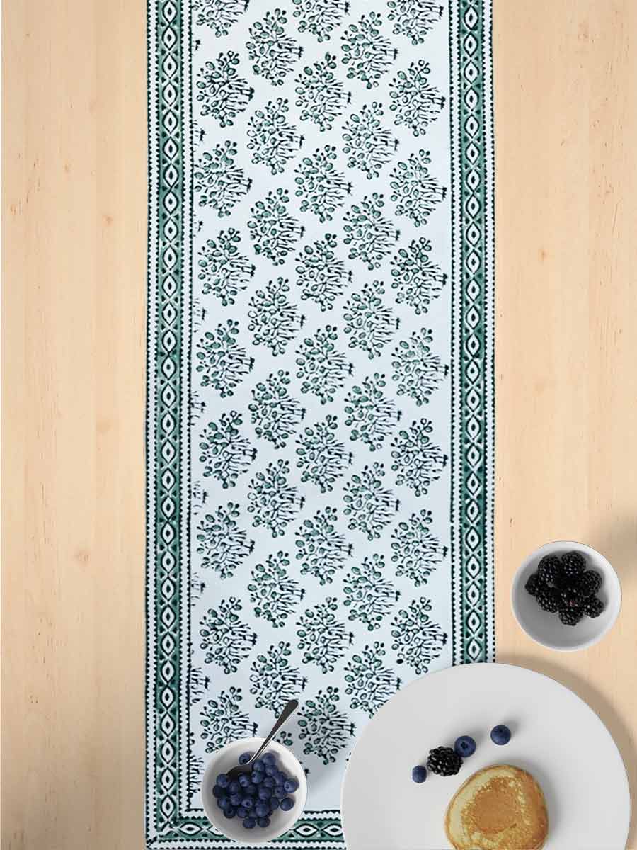 Green Handblock Print Cotton Table Runners