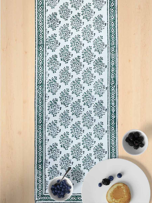 Green Handblock Print Cotton Table Runners
