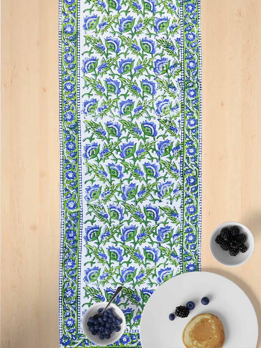 Green Handblock Print Cotton Table Runners