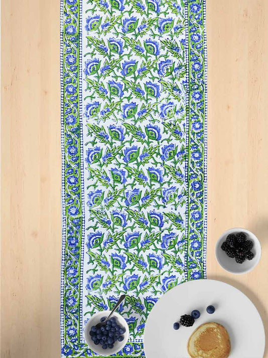 Green Handblock Print Cotton Table Runners