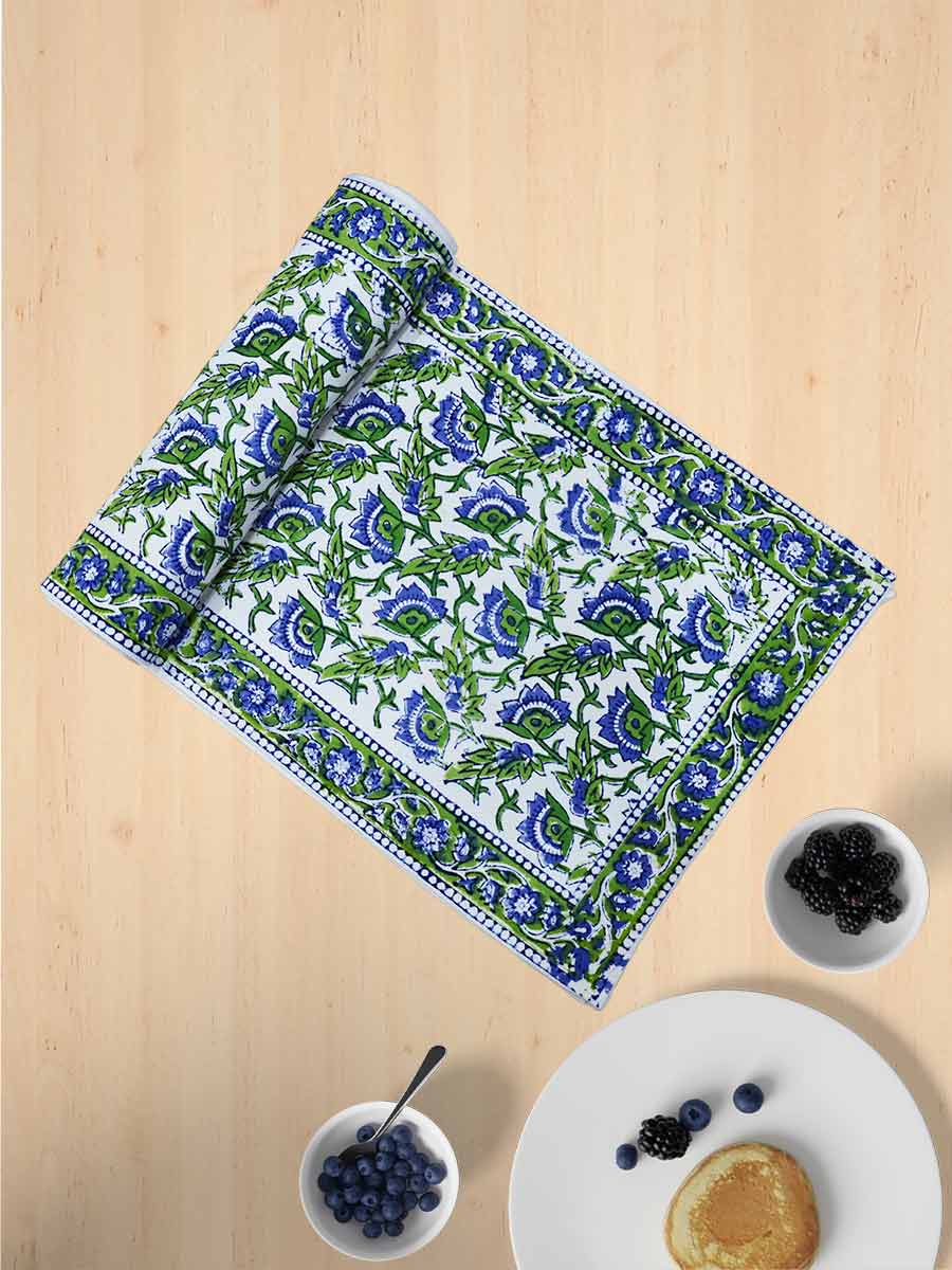 Green Handblock Print Cotton Table Runners