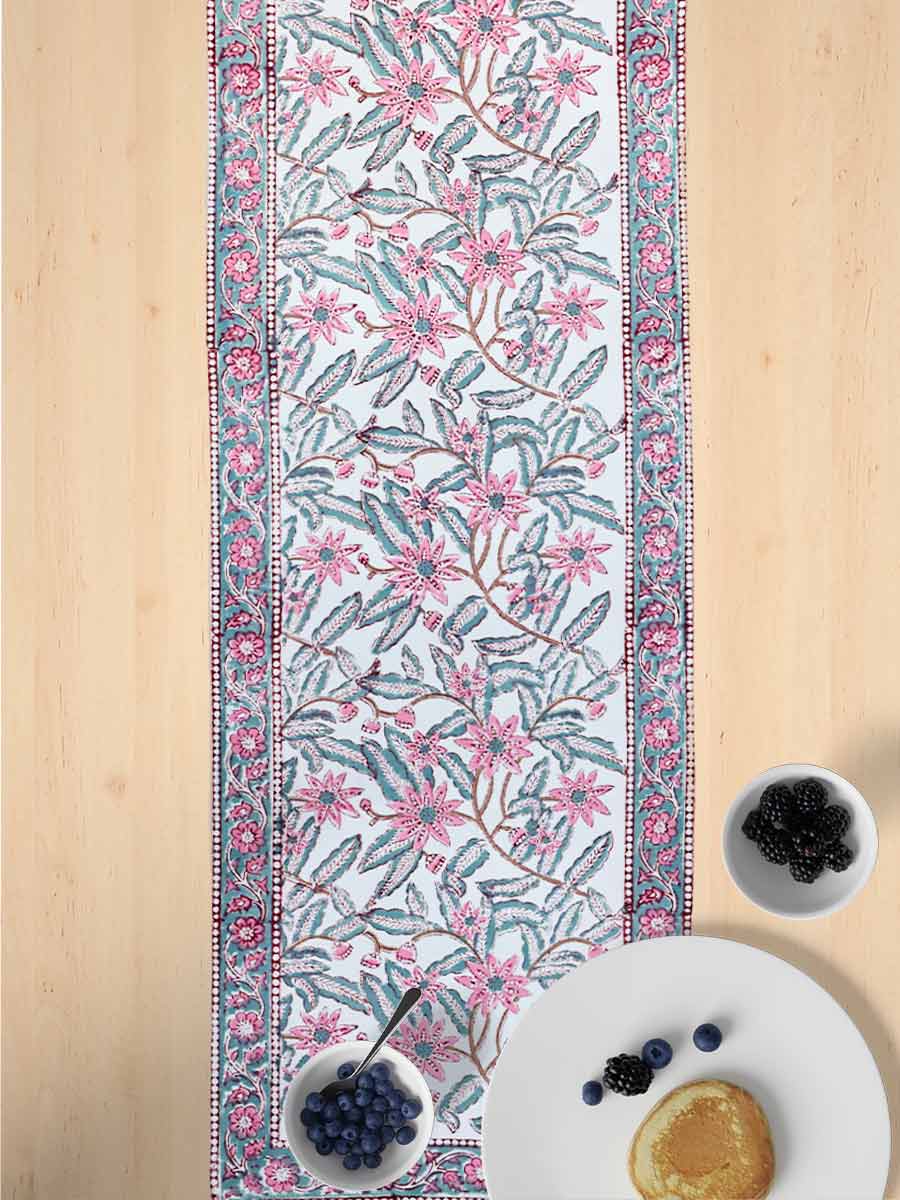 Pink Handblock Print Cotton Table Runners