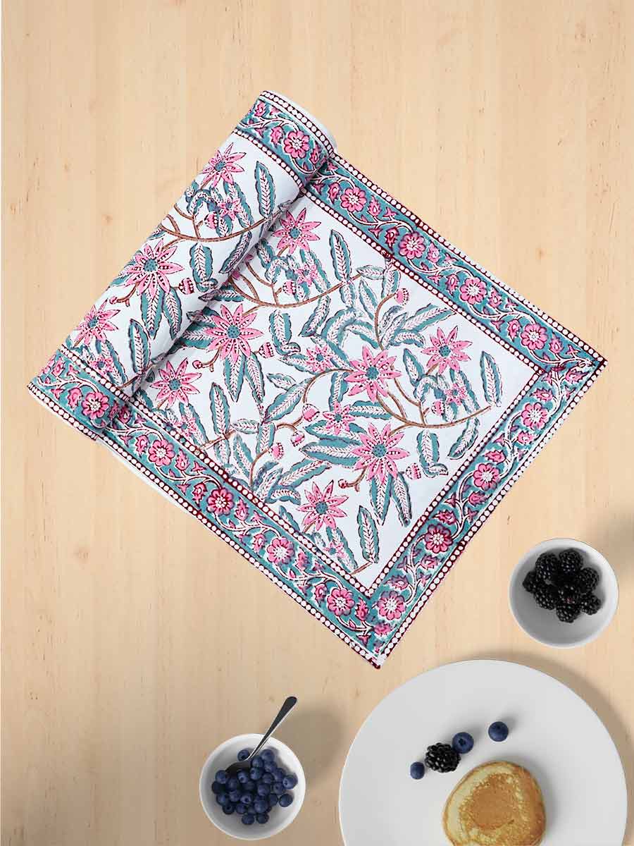 Pink Handblock Print Cotton Table Runners