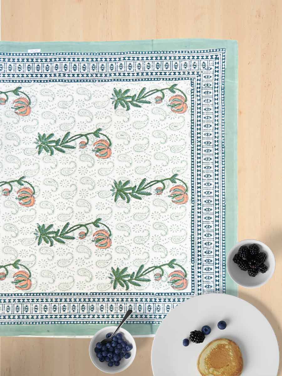 Green Handblock Print Table Covers