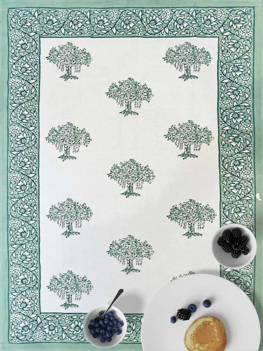 Green Handblock Print Table Covers