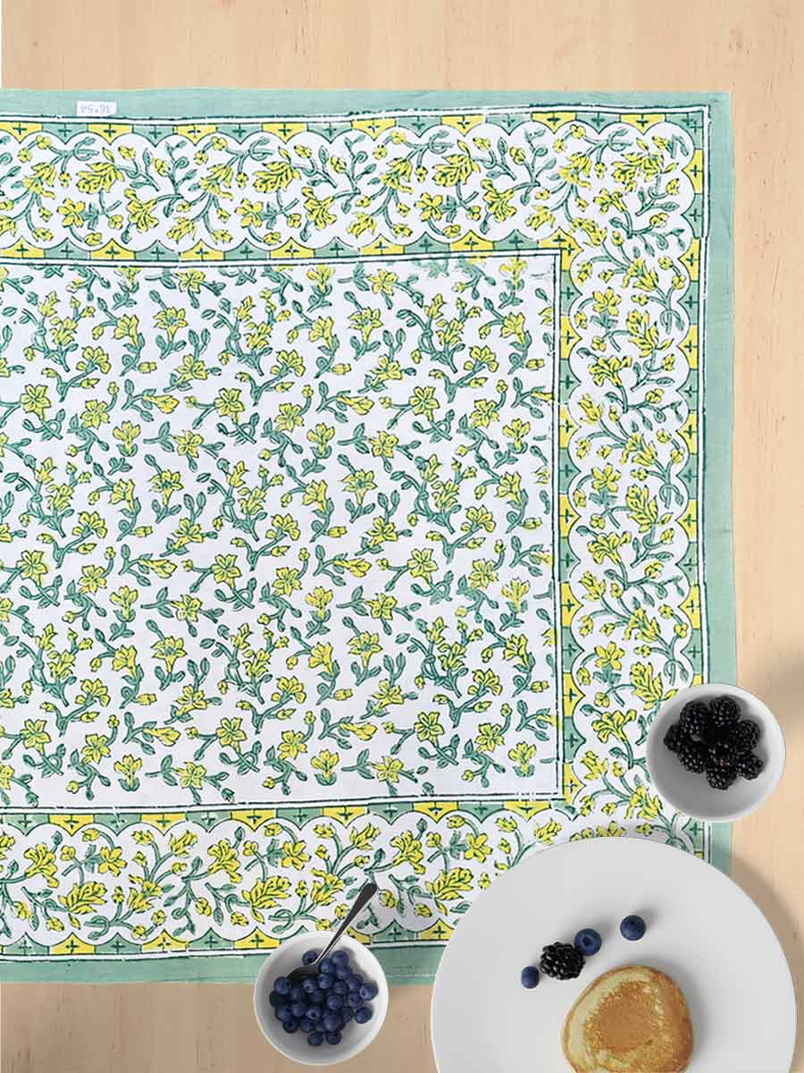 Green Handblock Print Table Covers