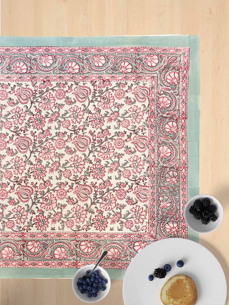 Green Handblock Print Table Covers