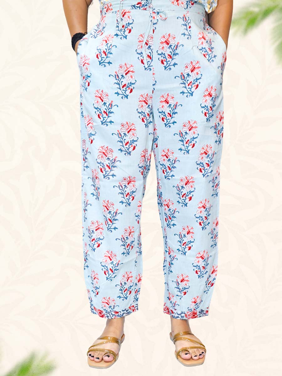 Blue Handblock Print Cotton Harem