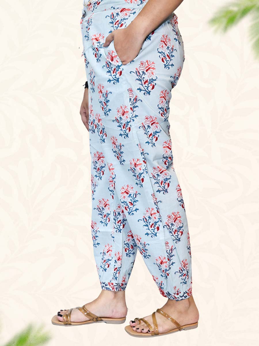 Blue Handblock Print Cotton Harem