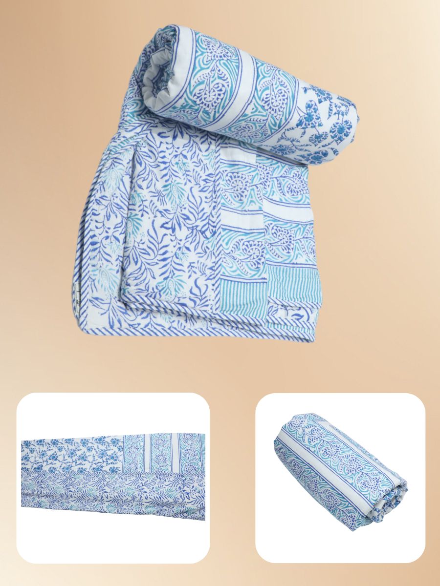 Blue Handblock Print Double Bed Dohar