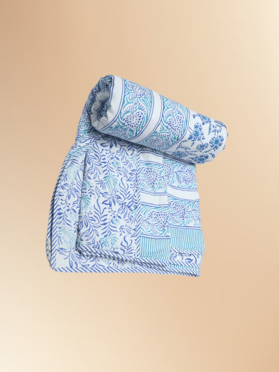 Blue Handblock Print Double Bed Dohar