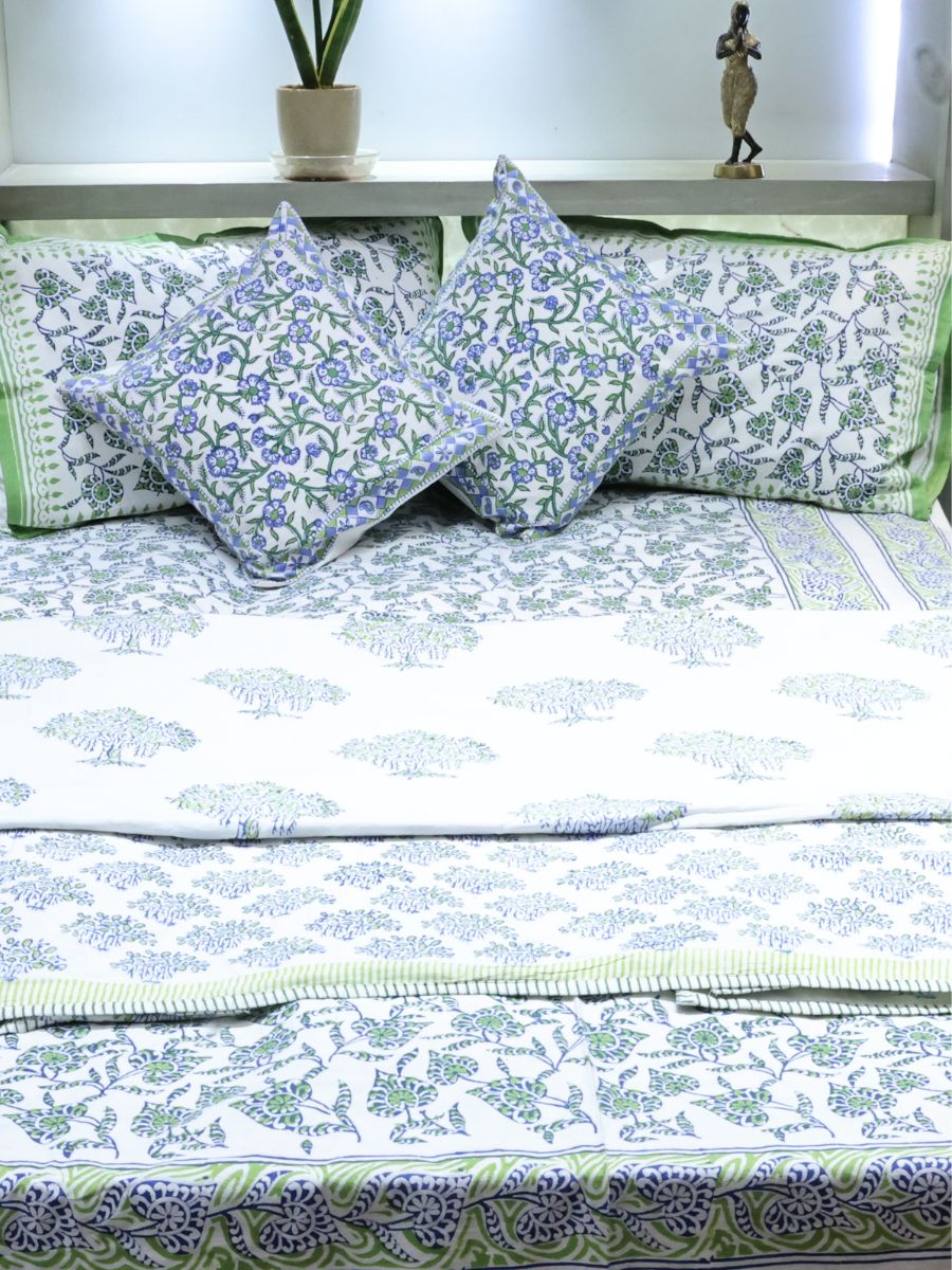 Multicolor Handblock Print Double Bedsheet