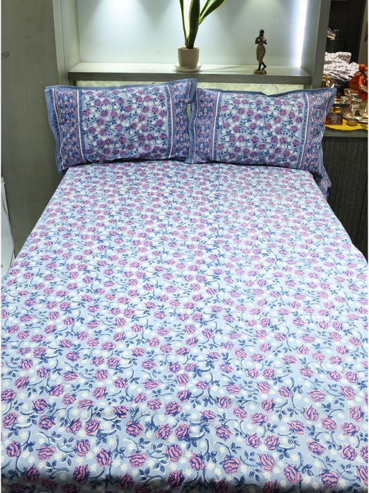 Pink Handblock Print Double Bedsheet