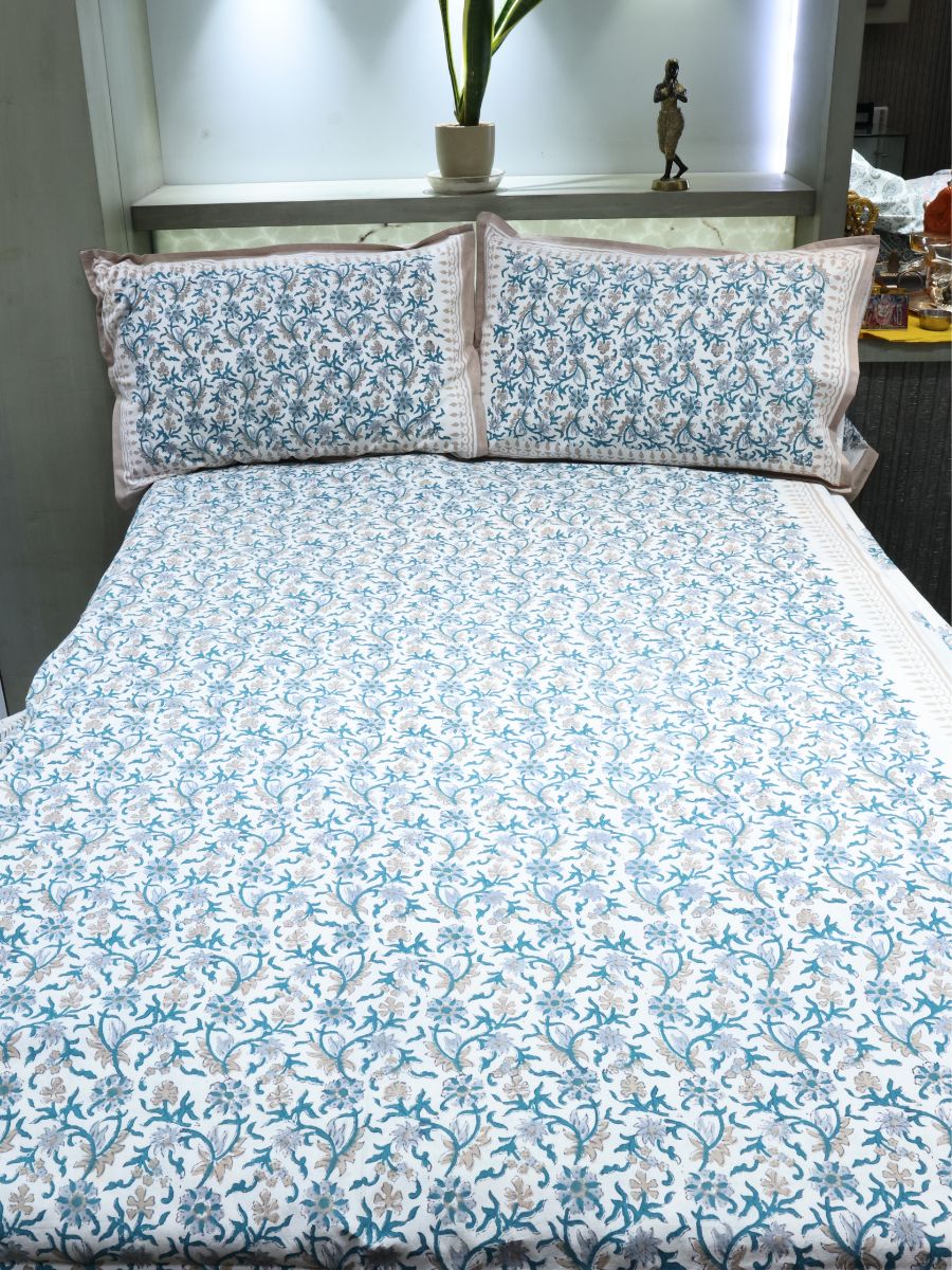 Multicolor Handblock Print Double Bedsheet