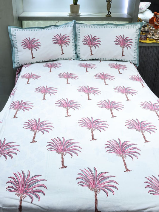 Pink Handblock Print Double Bedsheet