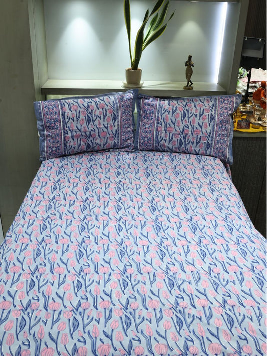 Multicolor Handblock Print Double Bedsheet