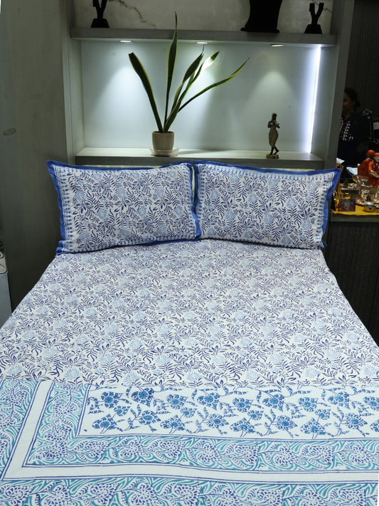 Blue Handblock Print Double Bedsheet