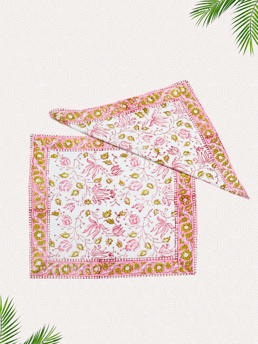 Pink Handblock Printed Cushion Covers
