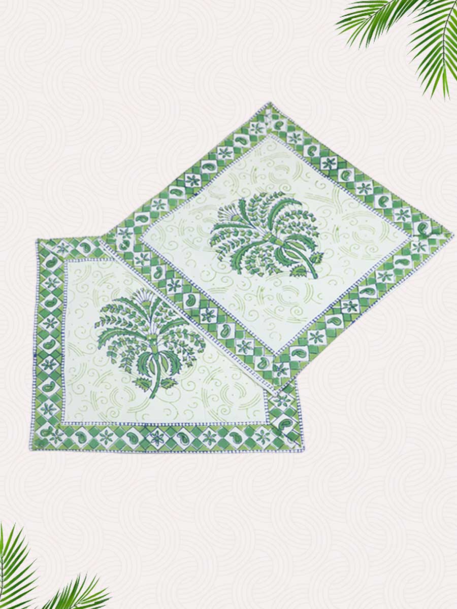 Green Handblock Printed Cushion Covers