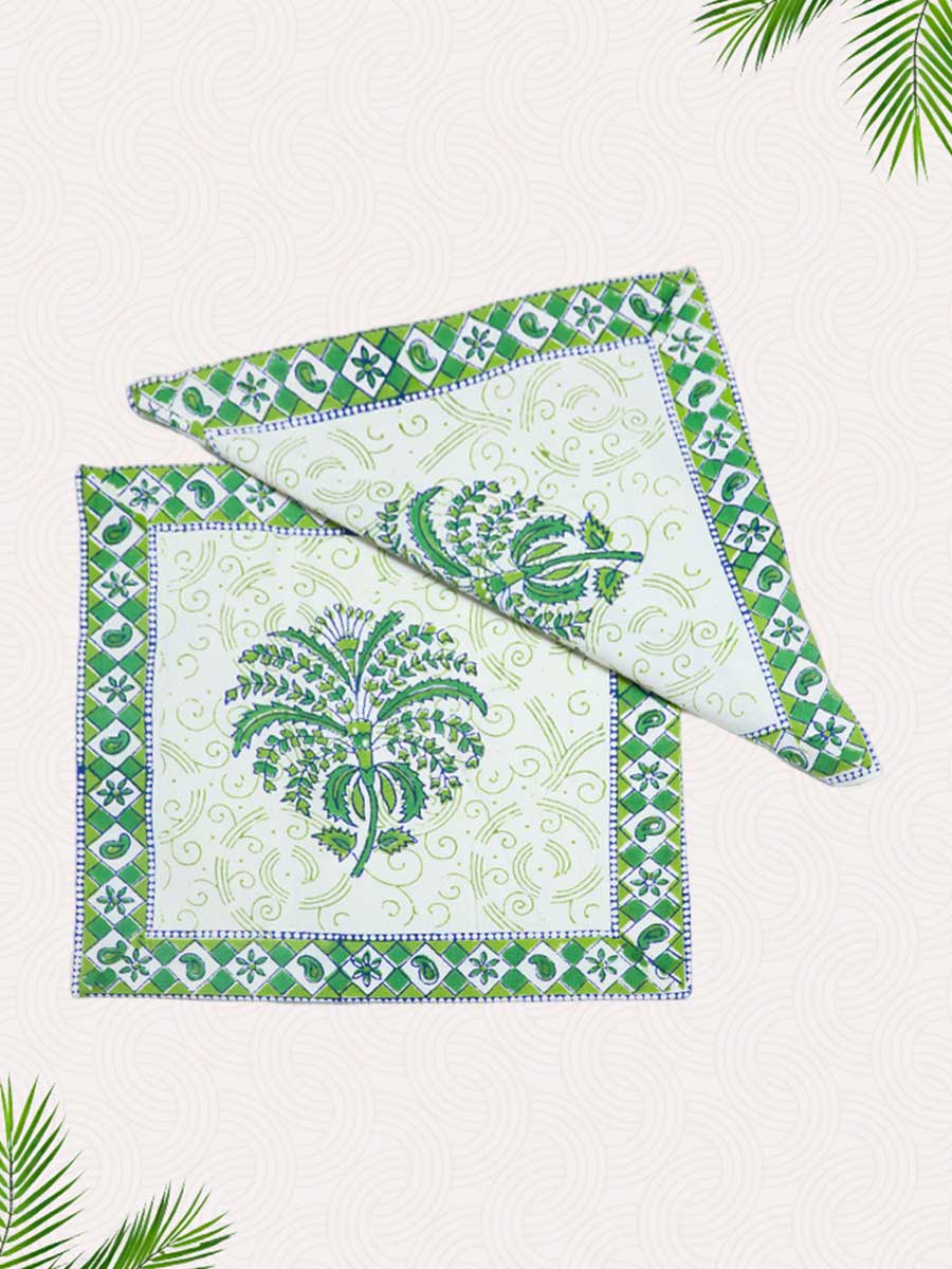 Green Handblock Printed Cushion Covers