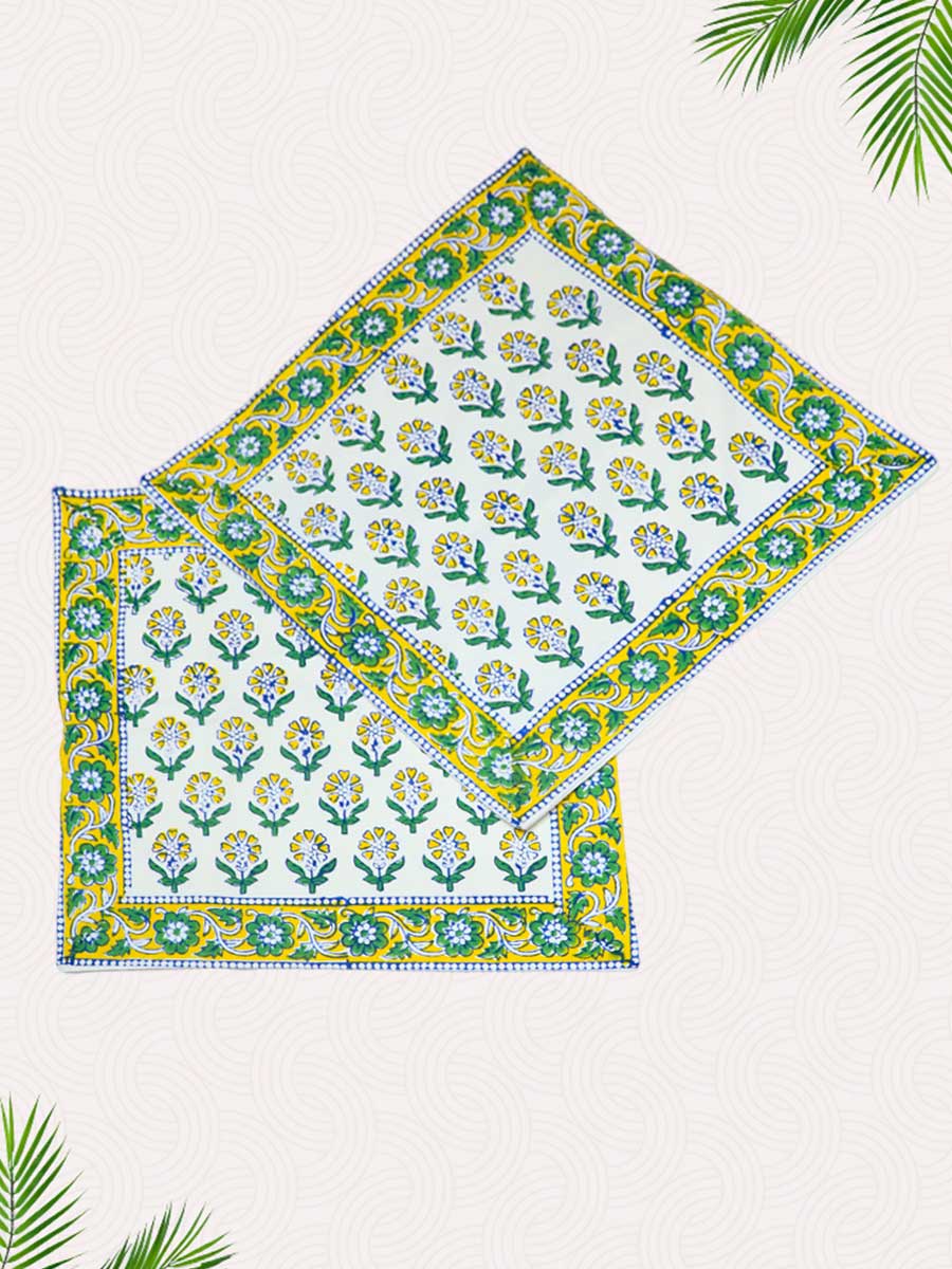 Green Handblock Printed Cushion Covers