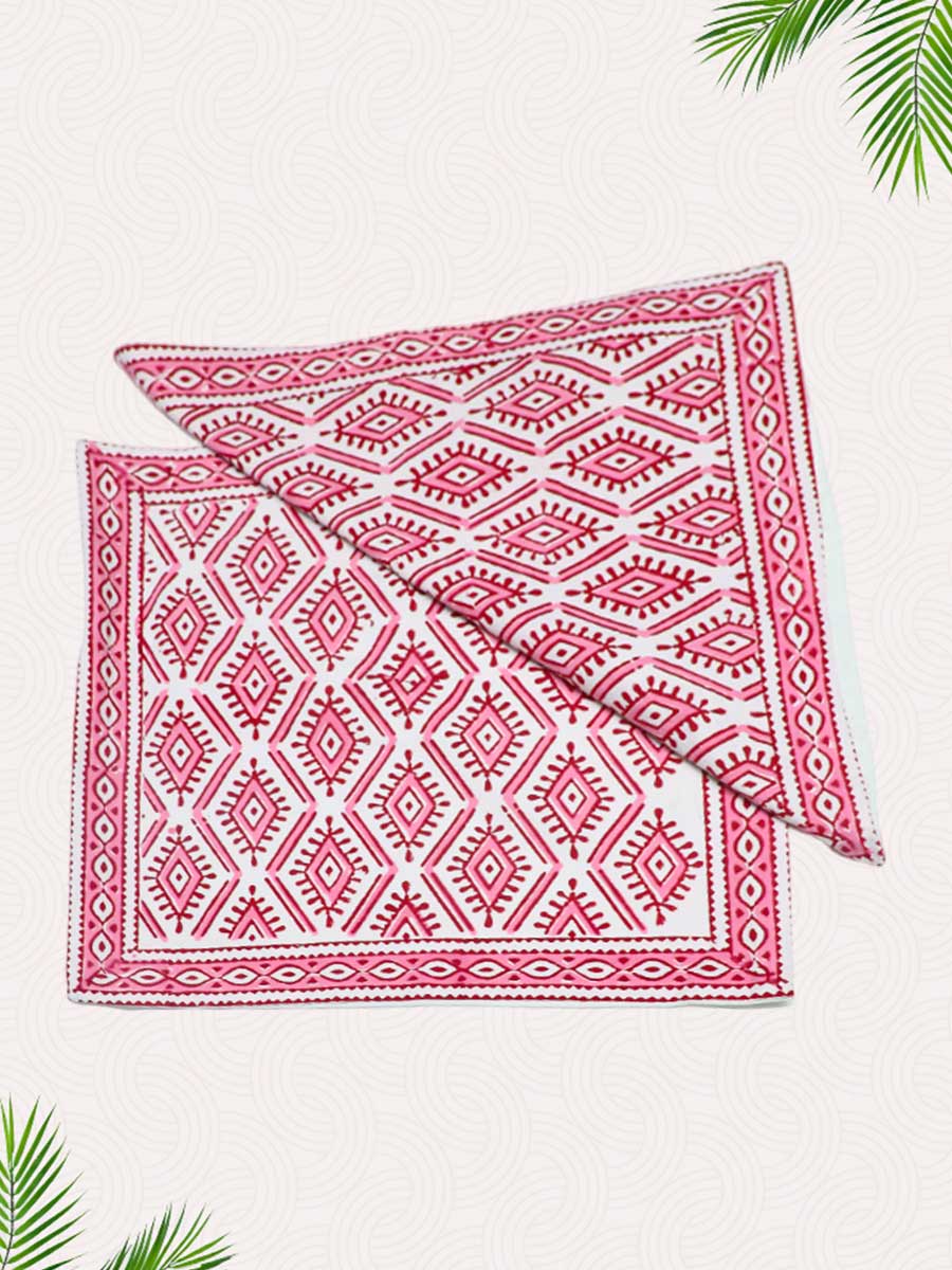 Pink Handblock Printed Cushion Covers