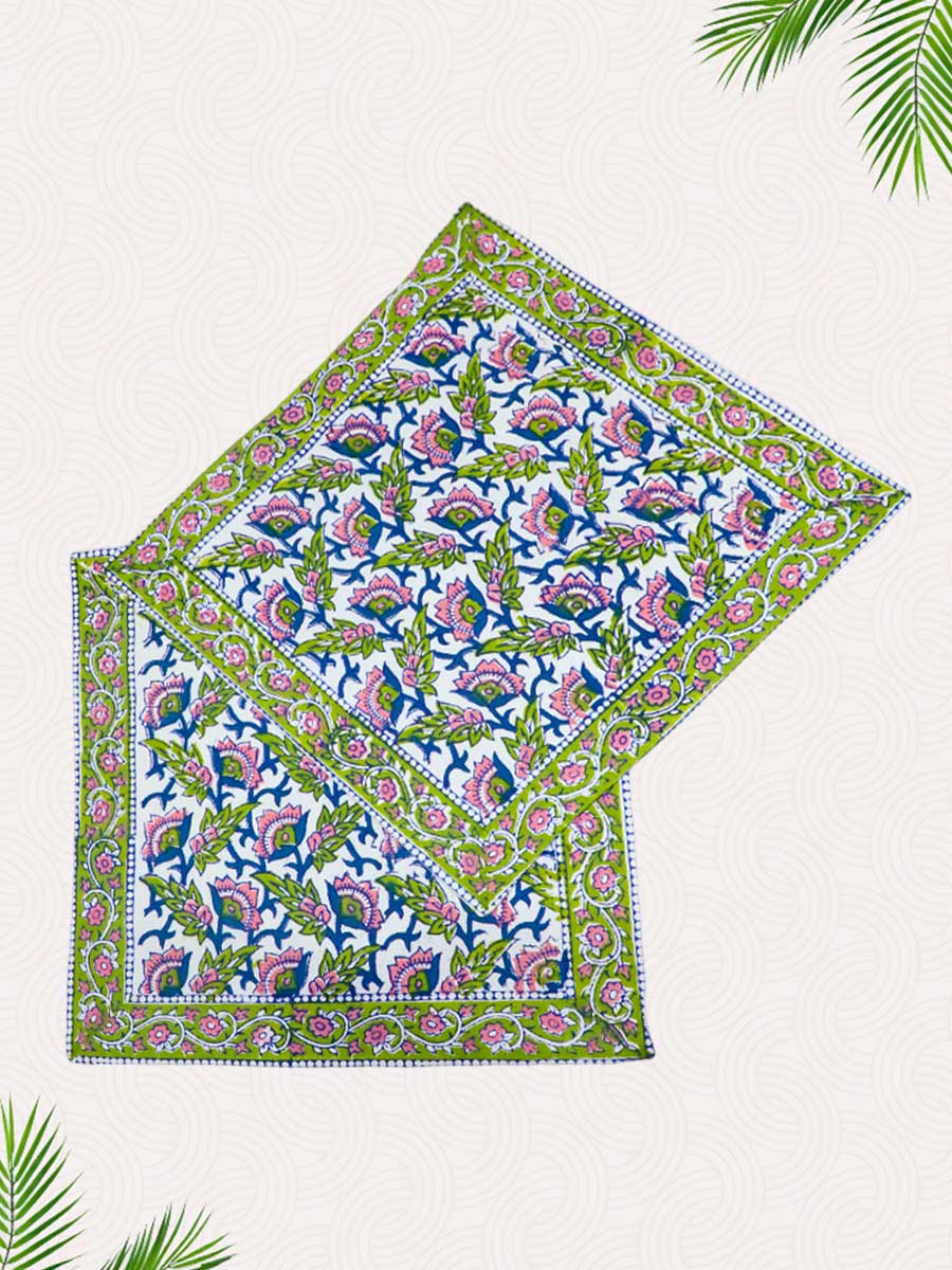 Green Handblock Printed Cushion Covers