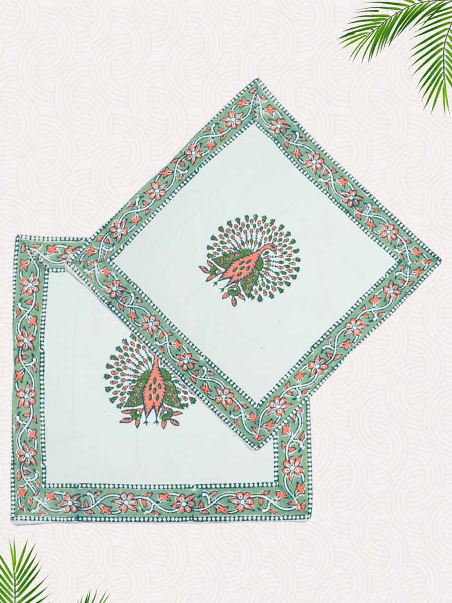 Green Handblock Printed Cushion Covers