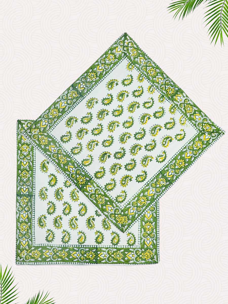 Green Handblock Printed Cushion Covers
