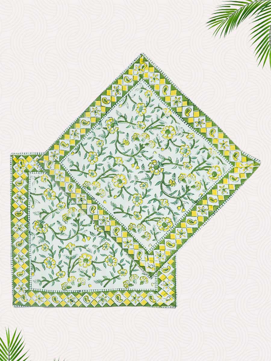 Green Handblock Printed Cushion Covers