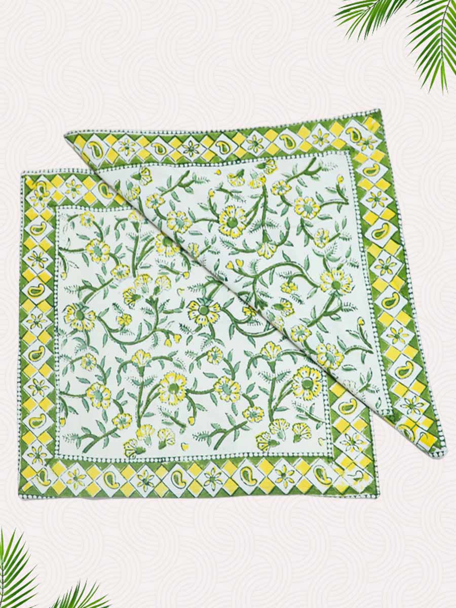 Green Handblock Printed Cushion Covers