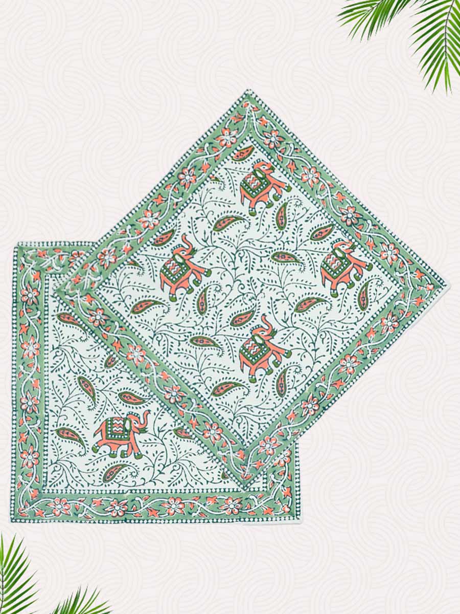 Green Handblock Printed Cushion Covers