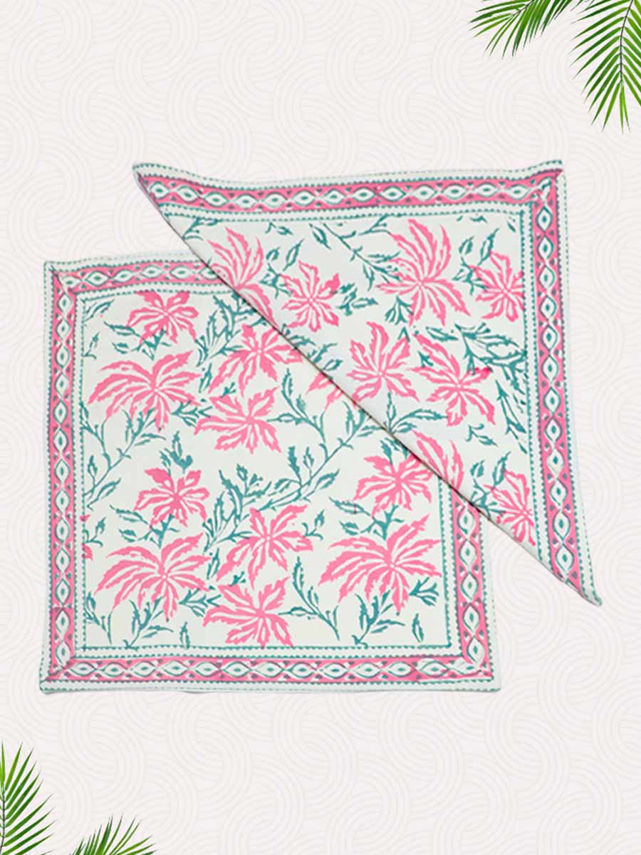 Pink Handblock Printed Cushion Covers