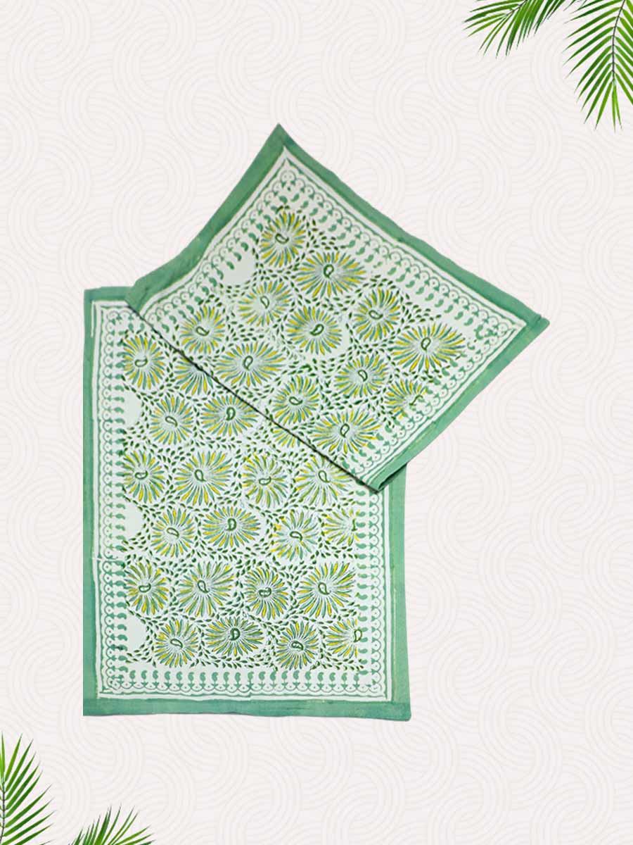 Green Handblock Printed Pillow Covers