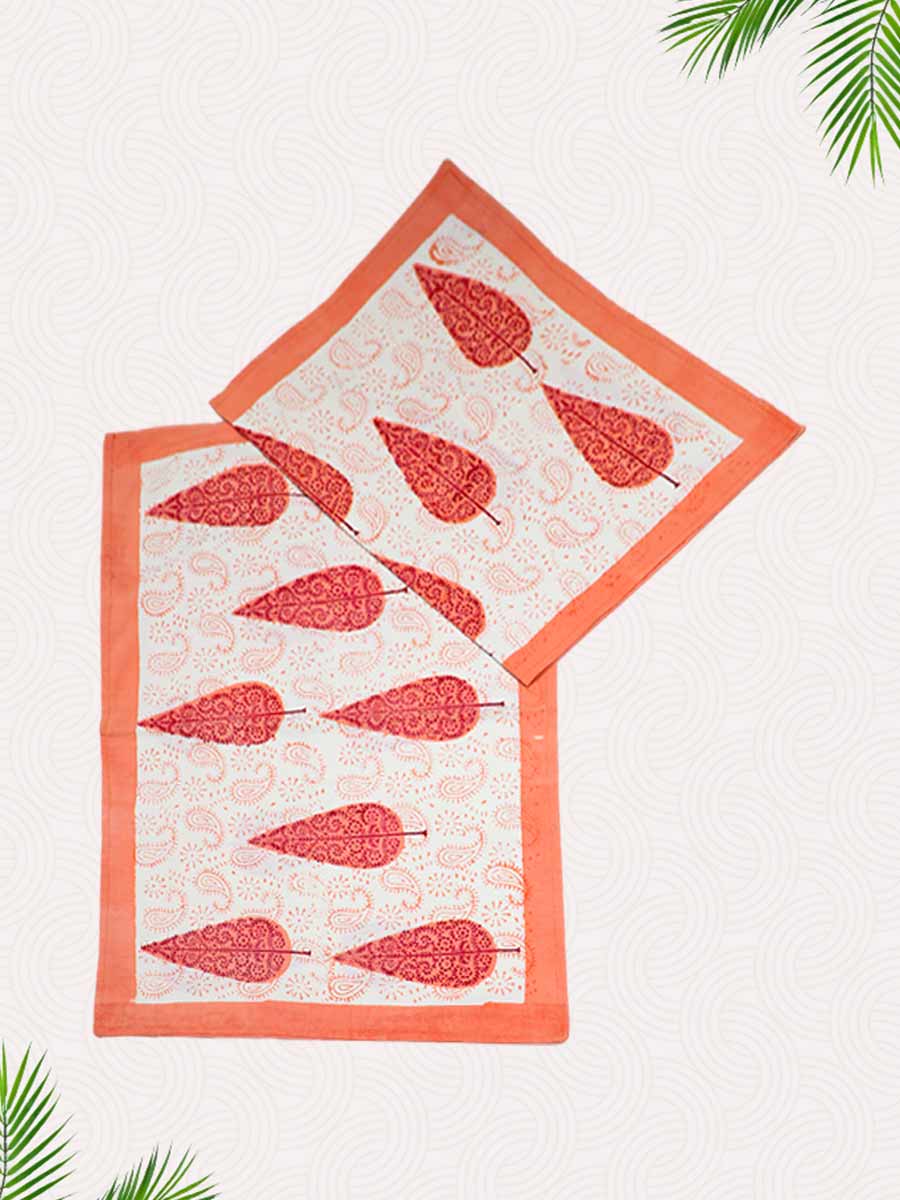 Orange Handblock Printed Pillow Covers