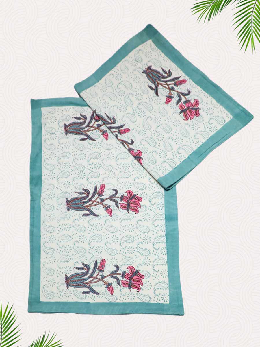 Green Handblock Printed Pillow Covers