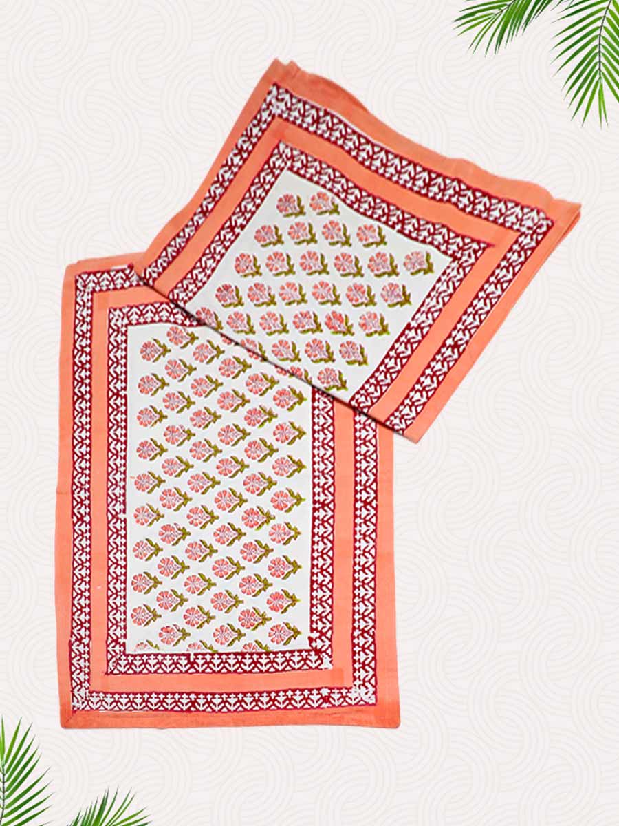 Orange Handblock Printed Pillow Covers