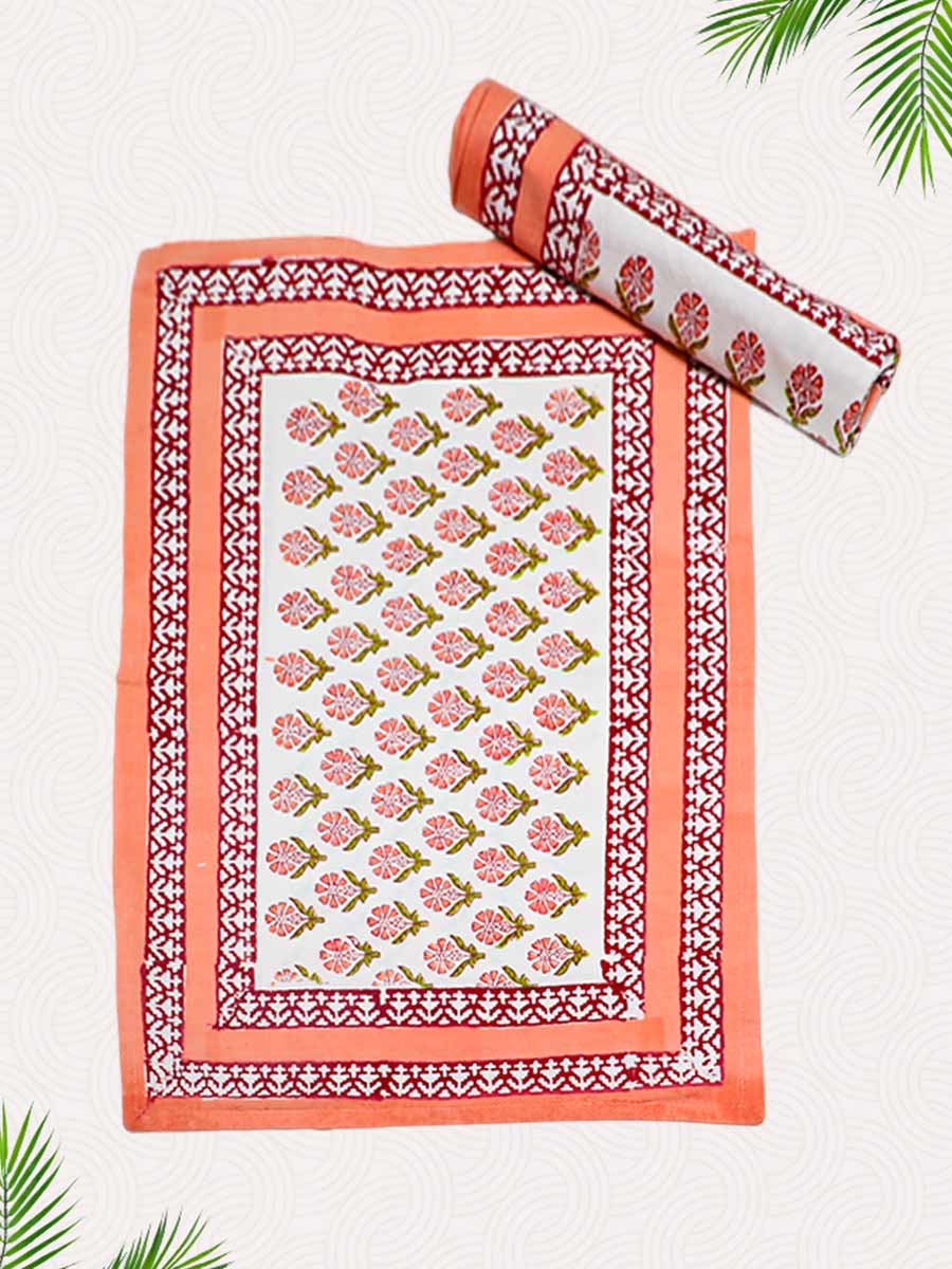 Orange Handblock Printed Pillow Covers