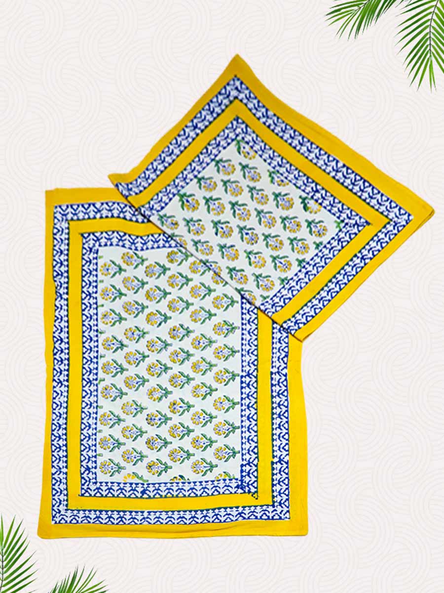 Yellow Handblock Printed Pillow Covers