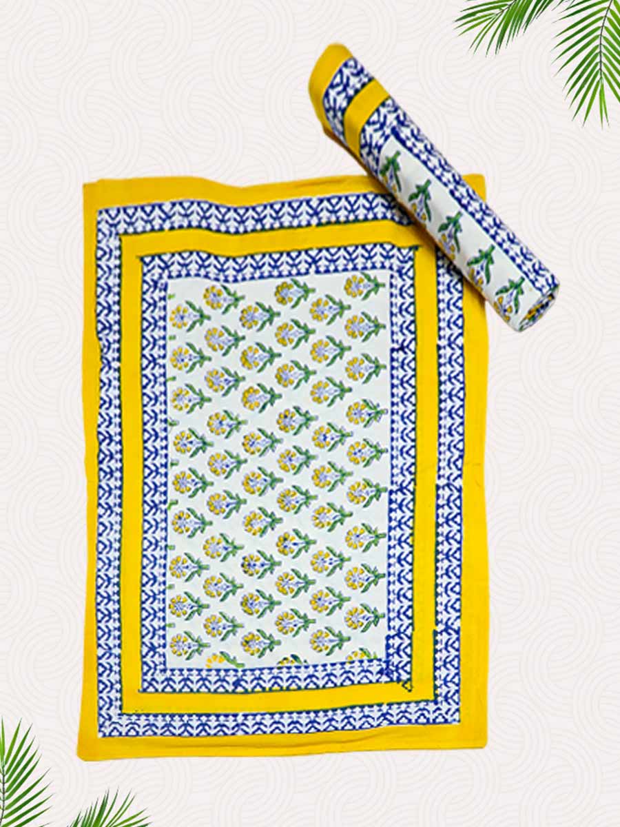 Yellow Handblock Printed Pillow Covers