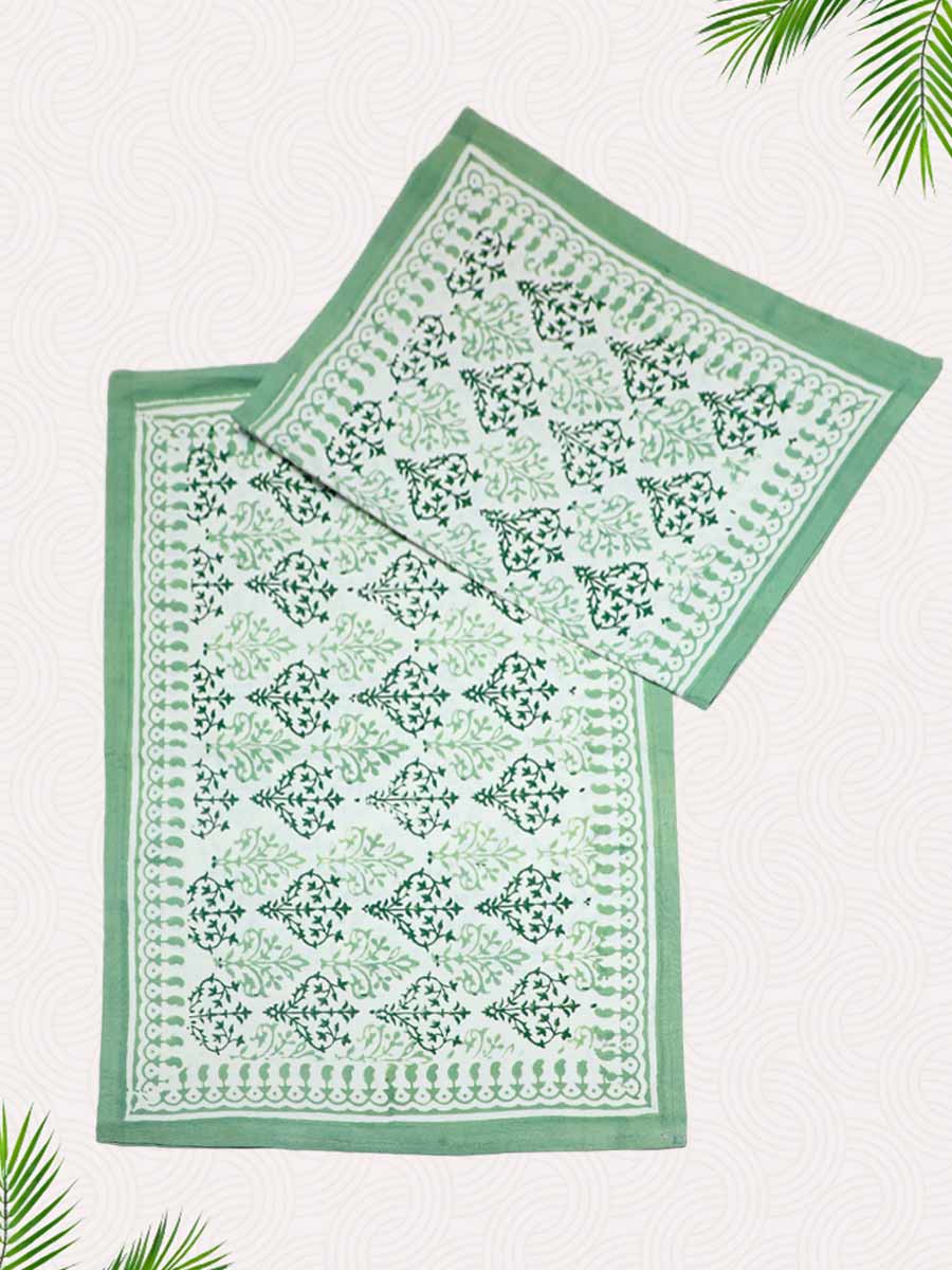 Green Handblock Printed Pillow Covers