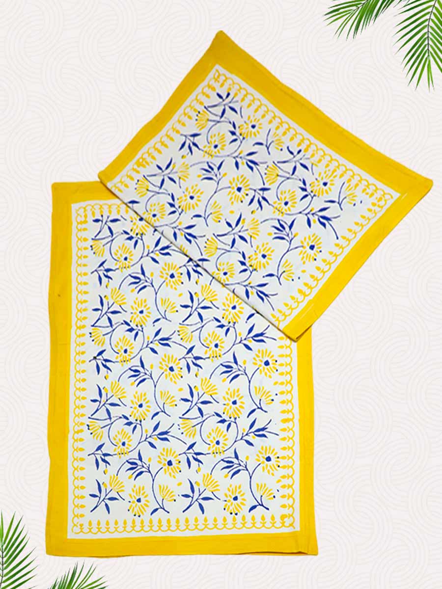 Yellow Handblock Printed Pillow Covers