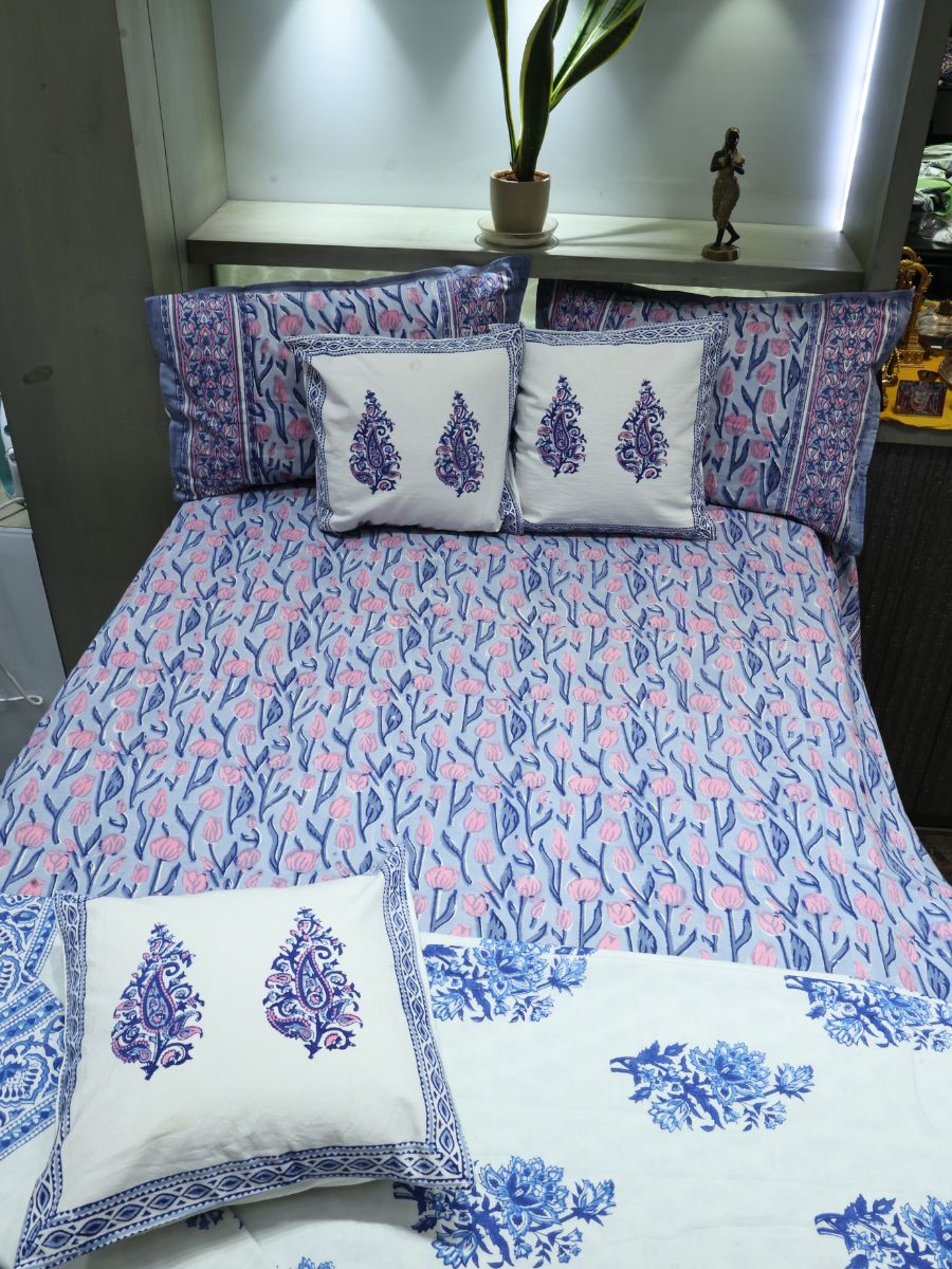 Multicolor Handblock Print Double Bedsheet