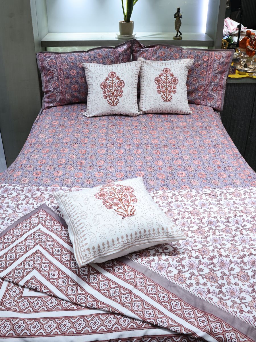Multicolor Handblock Print Double Bedsheet