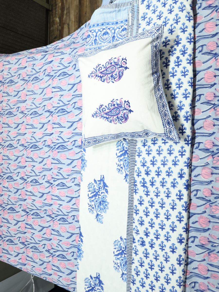 Multicolor Handblock Print Double Bedsheet